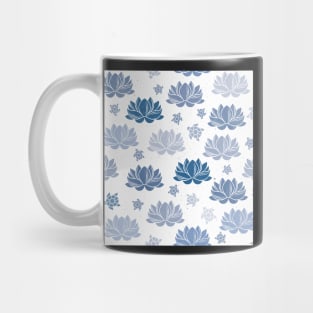 blue waterlilies and turtles on white Mug